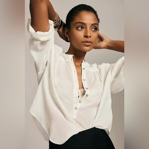 Anthropologie White Pilcro Henley Blouse Medium